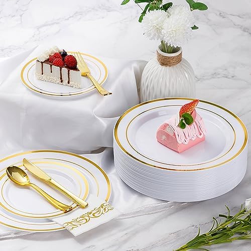 Goodluck 350 Pcs Gold Dinnerware Sets for 50 Guests, Disposable Plate Sets - Image 5