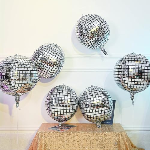 6pcs 22 Inch Silver Disco Ball Balloons, Silver Big Disco Balloons, 4d Large Foil Aluminum Balloon For Birthday Baby Shower 70s 80s 90s Theme Party Wedding Engagement Graduation New Year Decoration - Image 3
