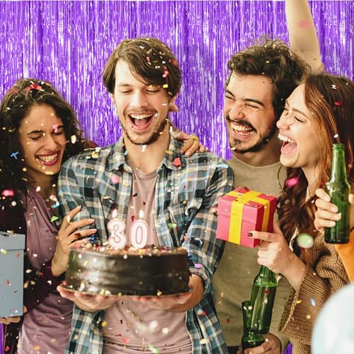 5 Pack Foil Curtain Backdrop Purple Metallic Tinsel Foil Fringe Curtains Photo Booth Props for Birthday Wedding Engagement Baby Shower Bachelorette Christmas Holiday Celebration Party Decorations - Image 2