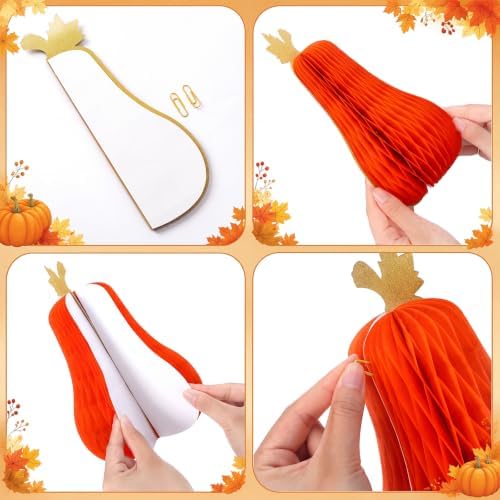 Fourluoo 6 Pcs Fall Pumpkin Table Decor, Pumpkin Honeycomb Centerpiece - Image 5