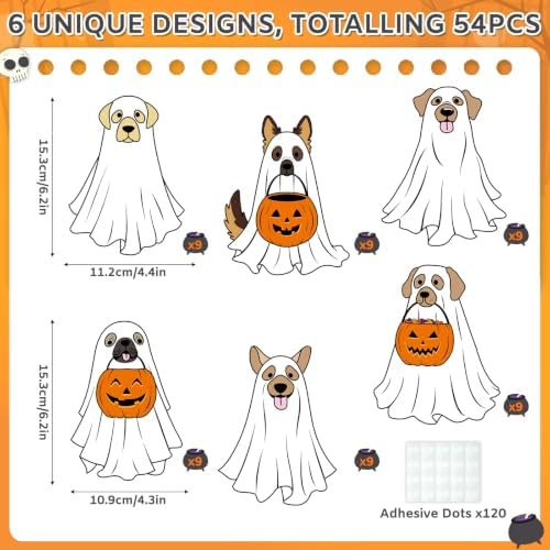 54Pcs Halloween Ghost Cutouts, Classroom Halloween Bulletin Board Paper Cutouts, Puppy Cut-Outs with Adhesive Points for DIY Art Craft Party Supplies Home Office Wall Door Decor - Image 2