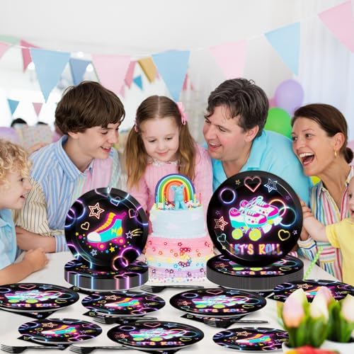 50 Guests Roller Skating Plates and Napkins Party Supplies Retro Roller Skate Party Decorations Disposable Tableware Set Let's Roll Dinnerware Favor for Boys Girls Teens Birthday, 200PCS - Image 5