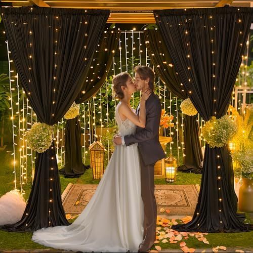 30 x 10ft Black Backdrop Curtains with Lights String for Party - Image 6