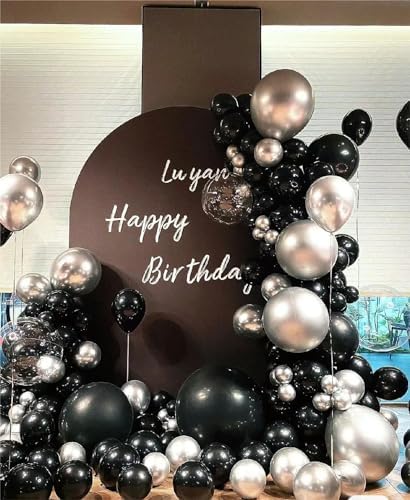 MEBAY Black Silver Balloons Garland Arch Kit, 146Pcs Latex Balloons Different Sizes 18 12 10 5 Inch for Party Decorations, Wedding Backdrop, Birthday, Graduation - Image 4