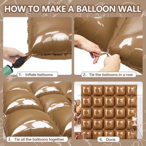 NISOCY 25PCS Brown Square Foil Balloons Wall Backdrop - Image 4