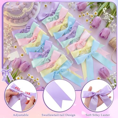 NatNarr 2 Pcs Pastel Bow Garland Banner, Pre-Strung Satin Ribbon Bow Banner - Image 3