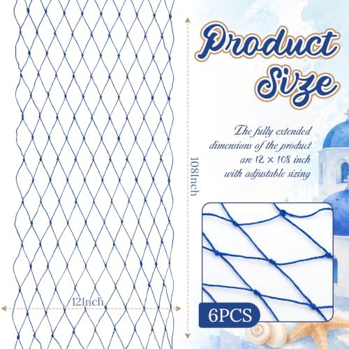 SATINIOR 6 Pcs 12 x 108'' Fishing Net Table Runner Party Decor, Royal Blue - Image 2