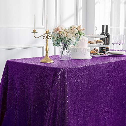 Pufogu 60"x102" Purple Sequin Tablecloth Rectangular Glitter Purple Table Cloths for Birthday Wedding Bridal Baby Shower Party Decorations - Image 3