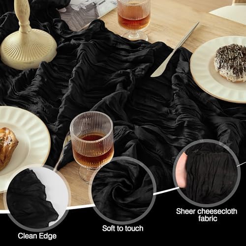 12 Pack Black Cheesecloth Table Runner Boho Gauze Black Decor - Image 5