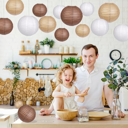 Round Hanging Paper Lanterns Brown Party Decorations 15pcs - Image 4