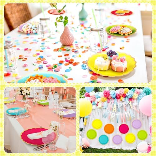 48 Pcs Neon Colorful Paper Plates 9 Inch Scalloped - Image 4