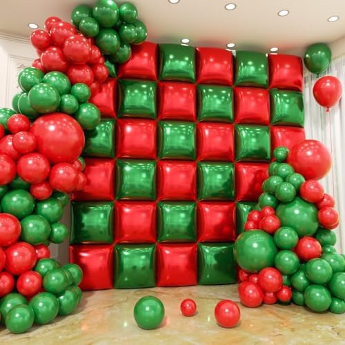50pcs Red and Green Square Foil Balloons Wall Backdrop with 128pcs Balloon Garland Arch Kit, Christmas Balloons Decorations, Double Sided Balloon for Christmas New Year Xmas Party Decorations - Image 3