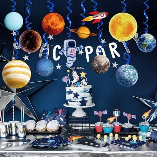 Space Themed Party Decorations - 24 Pcs Outer Space Party Hanging Swirl Decor Solar System Planets Rocket Astronaut Ceiling Steamer for Space Themed Birthday Baby Shower Party Supplies - Image 7