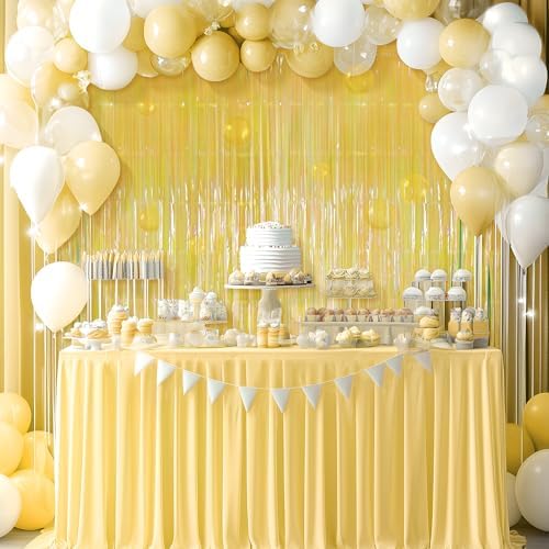 2 Pack Yellow Iridescent Streamers Backdrop, 3.3x6.6ft Foil Fringe Curtains Gold Holographic Door Tinsel Streamers for Birthday, Wedding, Holiday, Bachelorette, Theme Party Decorations - Image 5