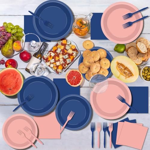 CHUNNIN 96Pcs Baby Gender Reveal Party Plates and Napkins for Boy or Girl Gender Reveal Party Supplies Baby Shower Paper Dessert Plates Pink and Blue Tableware Set for 24 Guests Shower Decorations - Image 4
