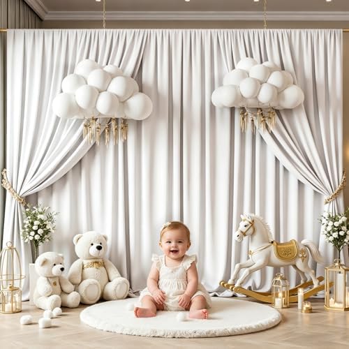 White Backdrop Curtain - 40x10FT Back Drop Curtains for Parties Wrinkle-Free Soft Polyester Photo Backdrop Wedding Decorations Photoground Backdrop Stain-Resistant for Back Drop Stand, 8 Panels - Image 6