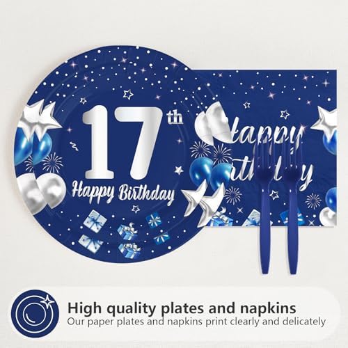 96Pcs Navy Blue Silver 17th Birthday Decorations, Serves 24 - Image 2