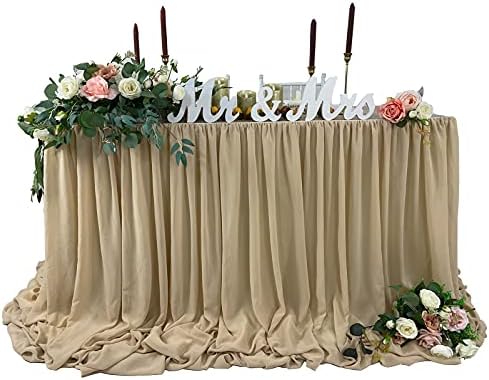 Pooling and Floating Chiffon Table Skirt with extra length, 6FT 9FT 14FT Sheer Tablecloth, Baby Shower, Birthdays Party, Main Cake Table Decoration, Wdding Table Skirt (Nude/Sand, 6FT) by EHLDekol