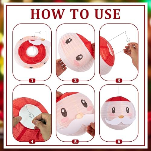 Christmas Hanging Paper Lanterns and Honeycomb Set, 11 PCS Santa Snowman Reindeer Theme Lanterns and Paper Christmas Tree Honeycombs, Holiday Ceiling Party Decorations for Home, Classroom - Image 3