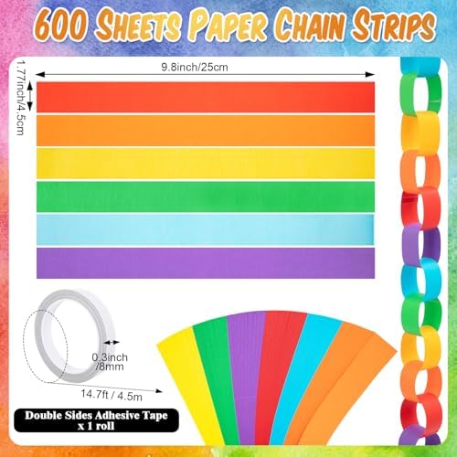 TaoBary Rainbow Party Decorations 600 Sheet Paper Chain, Vibrant, Same Size - Image 4