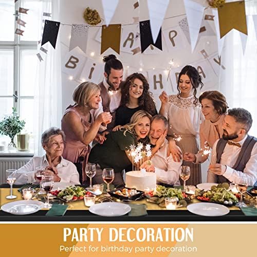 Breling 8 Pack Black and Gold Tablecloths and Satin Runners Set - Image 6
