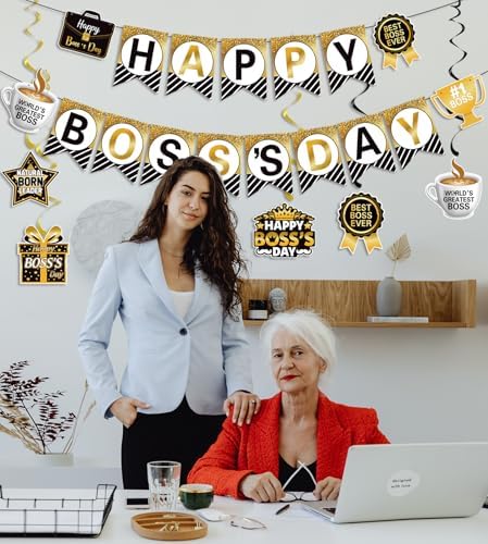 Happy Boss's Day Banner International Boss Day Paper Bunting Banner Boss's Day Best Boss Ever #1 Boss Party Banner for Office Wall Mantel Fireplace Party Hanging Decorations Supplies - Image 5