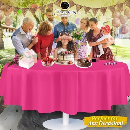 Grandipity Plastic Table Cloth Disposable 12 Pack 84" Round Hot Pink - Image 6