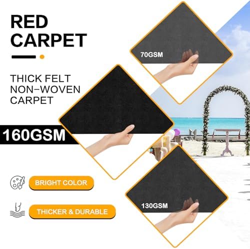 Black Carpet Runner for Party, Premium 160 GSM Felt Non-Woven Fabric Runway Rug for Party Wedding & Special Events,Rolled Package Without Creases (Black, 3X15 ft) - Image 4