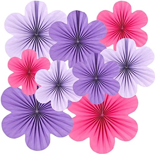 SUNBEAUTY Paper Flowers Decorations for Wall, Purple and Pink for Wall Paper Flower Fan Classroom Decoration Paper Floral Backdrop Decor Paper Fans Decoration Hanging Paper Flower Wall Decor Set of 9 by SUNBEAUTY