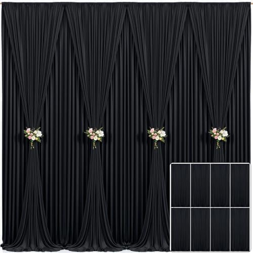 8 Panels Black Backdrop Curtain for Parties Wrinkle Free Black Photo Curtains Backdrop Drapes Fabric Decoration for Birthday Party Wedding 40ft(W) x 10ft(H) by Tao-GePartyDecorations