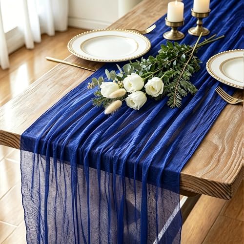6 Pack Royal Blue Cheesecloth Table Runner 120 Inch Boho Wedding Decor by Fixwal