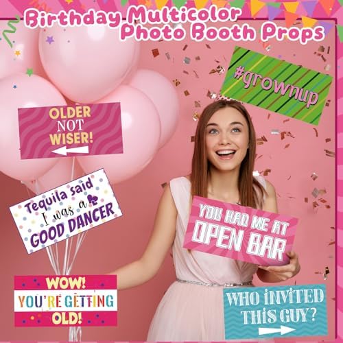 Beeveer 24 Designs Funny Birthday Photo Booth Props Double Sided Signs - Image 6