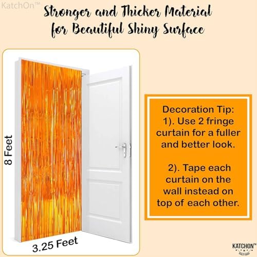 KatchOn Orange Fringe Backdrop Curtain 3.2x8 Feet, Pack of 2, Halloween - Image 2