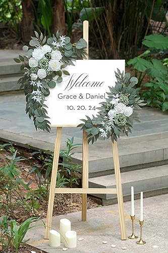 Olalaka 2-Pack Sage Green & White Wedding Flower Swag Set, Large: 35.43"L x 14.56"W, Small: 24.80"L x 12.99"W, Artificial Flowers for Wedding Arch, Ceremony, Table Centerpieces, Wall Hanging - Image 3