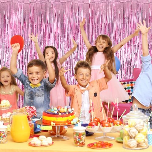 10 Pack Pink Foil Curtain Backdrop 3.2ft x 9.8ft Metallic Tinsel Foil Fringe Curtains Streamer Photo Booth Backdrop for Birthday Party Engagement Bachelorette Party Decorations (Pink) - Image 6