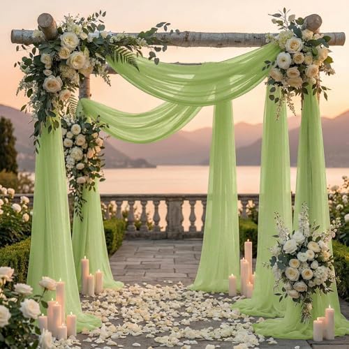Pack of 2 Wedding Arch Drape Panel Fabric 30" x 20ft - Sage Green - Image 4
