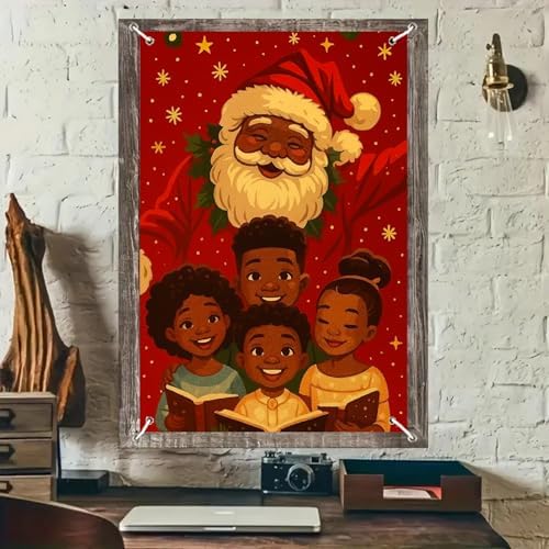 BlissYard Jolly Black Santa Christmas Banner Fabric 31x47 Inch - Image 2