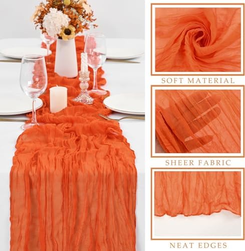 12 Pack Cheesecloth Table Runner, 35 x 120 Inch Boho Orange Cheese Cloth Table Runner 10 ft Gauze Table Runners for Wedding Baby Shower Party Birthday Home Decorations - Image 3