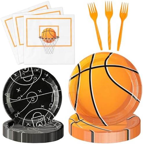 96Pcs Basketball Party Plates Supplies Sports Theme Tableware Decorations Disposable Paper Plates Napkins Forks for Kid Birthday, Serves 24 by G1ngtar