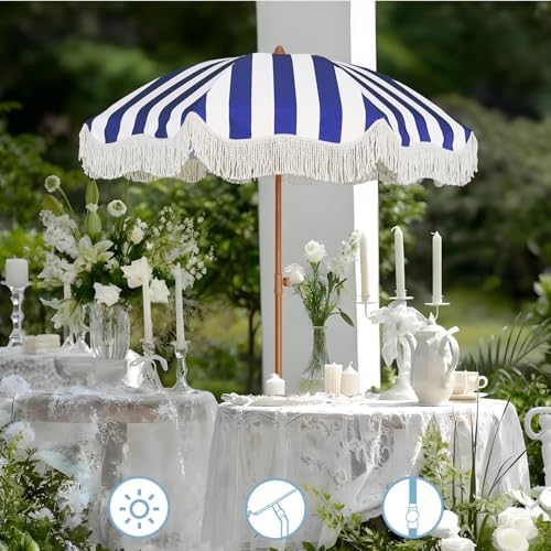 AMMSUN Boho Fringe Umbrella, 6.5ft Outdoor Umbrella with Tassel - Image 6