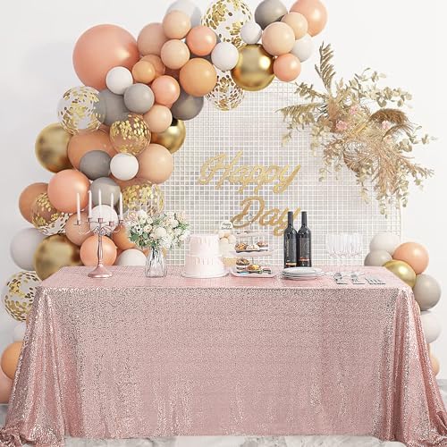 Pufogu 60"x120" Rose Gold Sequin Tablecloth Rectangular Glitter Rose Gold Table Cloths for Birthday Wedding Bridal Baby Shower Party Decorations - Image 2