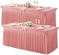 Wish Care 2 Pack Dusty Rose Spandex Table Clothes for 6 Foot Rectangle Tables, 6FT Wrinkle Free Fitted Tablecloths Ruffles Design Table Cloth for Party, Banquet, Wedding and Events by WishCare