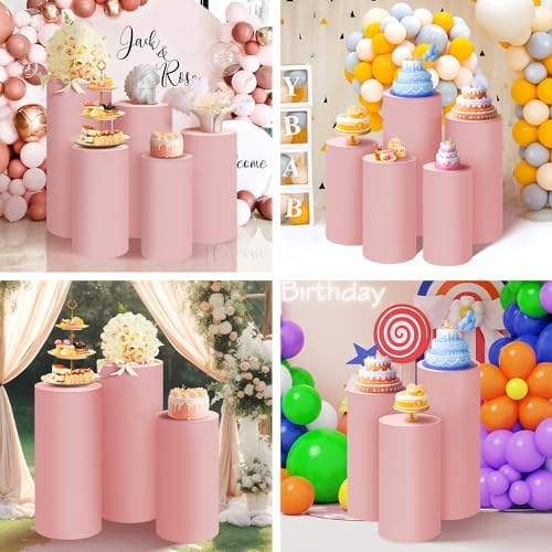 SaitiMade Set of 3 - Pink Cylinder Pedestal Stand Covers - Image 6