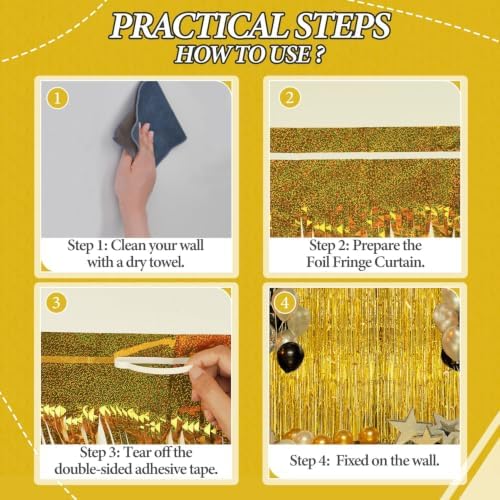 DECOCKRAT 2 Pack Foil Fringe Backdrop - Laser Gold Shiny Tinsel Curtains for Party Decoration/Photo Booth Props - 3.3x6.6 FT Metallic Foil Backdrop for Birthday, Wedding, Graduation, Christmas. - Image 2