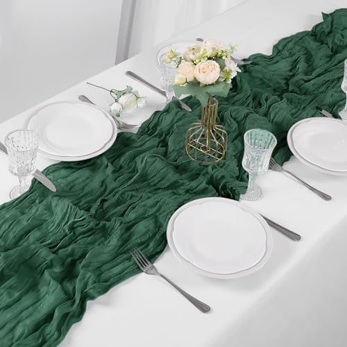 Bailarina 12 Pack Cheesecloth Table Runner 17x108 Inch Long Gauze Cheese Cloth 9ft Wrinkled Sheer Table Runner for Wedding Reception Birthday Party Table Christmas Decoration (Emerald Green) - Image 2