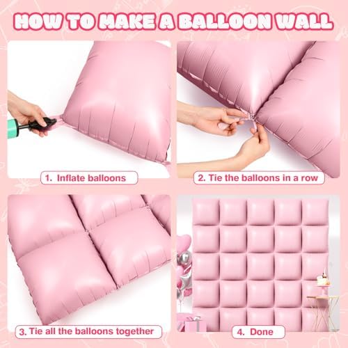 NISOCY 25PCS Matte Pastel Pink Square Foil Balloons Wall Backdrop - Image 4