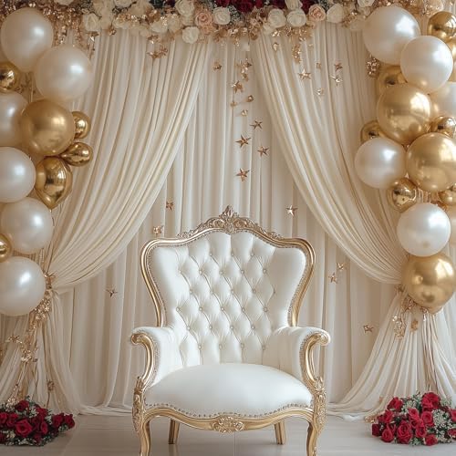 Ivory Backdrop Curtains for Wedding Parties, 20x7FT Wrinkle Free Photo Backdrop Curtains for Wedding Birthday Party Baby Shower, Fabric Drape with Rod Pockets 5ft x 7ft, 4 Panels - Image 2