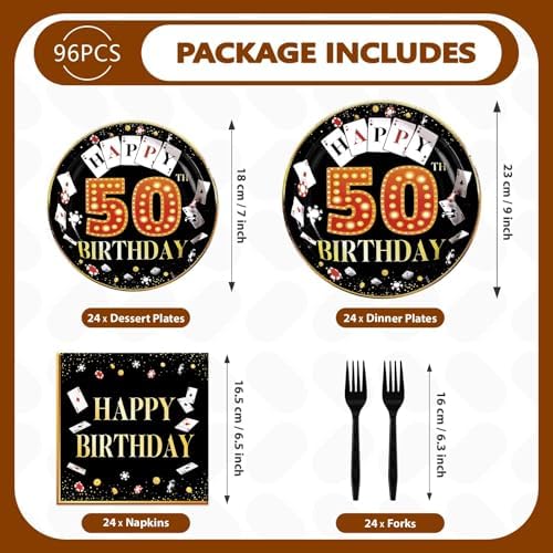 96Pcs Casino 50th Birthday Party Decorations, Serve 24 - Image 2
