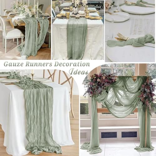 24 Pack Cheesecloth Table Runner, 35 x 120 Inch Boho Gauze Sage Green Table Runner 10ft Rustic Sheer Cheese Cloth Table Decor for Wedding Baby Bridal Shower Birthday Party Table Decoration - Image 6