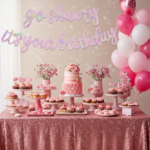 BEISHIDA Rainbow Pink Pre-Strung Go Shawty It's Your Birthday Banner Decor - Image 6